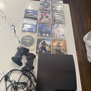 Sony Black PS3 Console with Controllers and Games